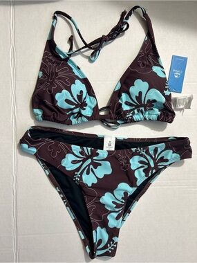 Cupshe Women's Brown & Turquoise Floral Bikini Set Size M